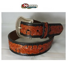 NOCONA Cintura cowboy western country cuoio pelle fibbia incisa flower bicolore