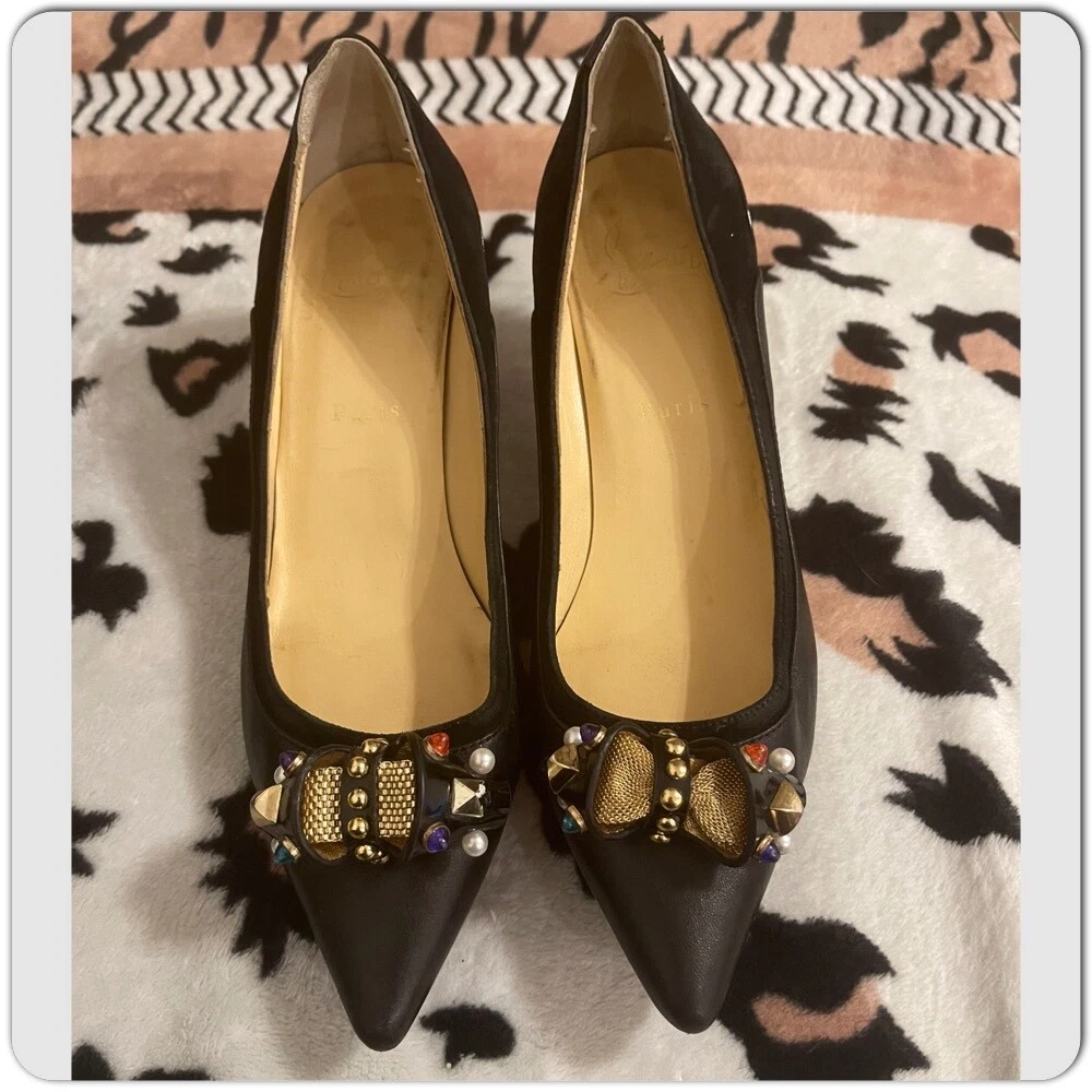 CHRISTIAN LOUBOUTIN Pumps 70mm Heels Chic Jeweled Bow Black $895 37 eBay