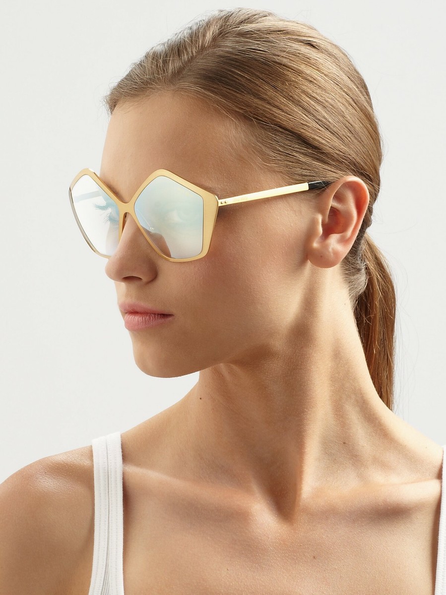MIU MIU Pentagon Metal Havana Sunglasses Gold Oversized