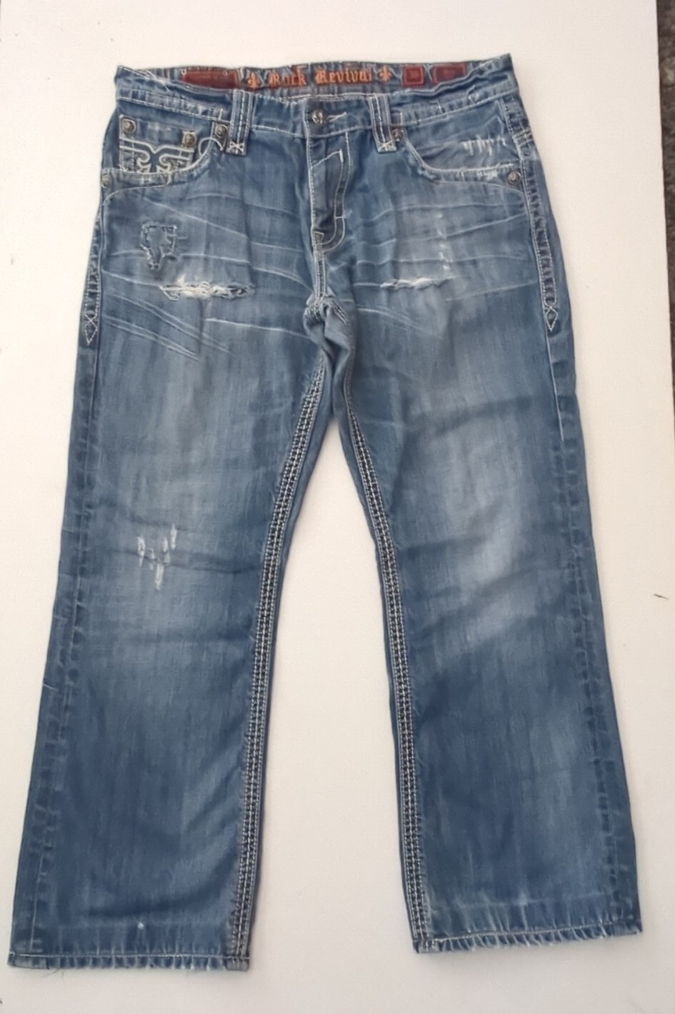Rock Revival Paul Boot Denim Pants Mens Size 36 x 29 Distressed