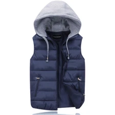 Men Women Padded Quilted Vest Hooded Gilet Sleeveless Jacket Waistcoat Tops Warm