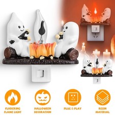 2Pcs Halloween Lights Ghost Campfire Flickering Flame Night Light Nightlight New