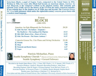 GERARD SCHWARZ / SEATTLE SYMPHONY ORCHESTRA ERNST BLOCH: AMERICA; CONCERTO GROSS