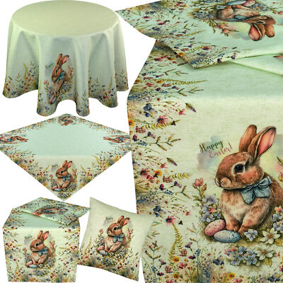Ostern Tischdecke Tischläufer Tafeltuch Kissenbezug Stoff Happy Easter Hellgrün