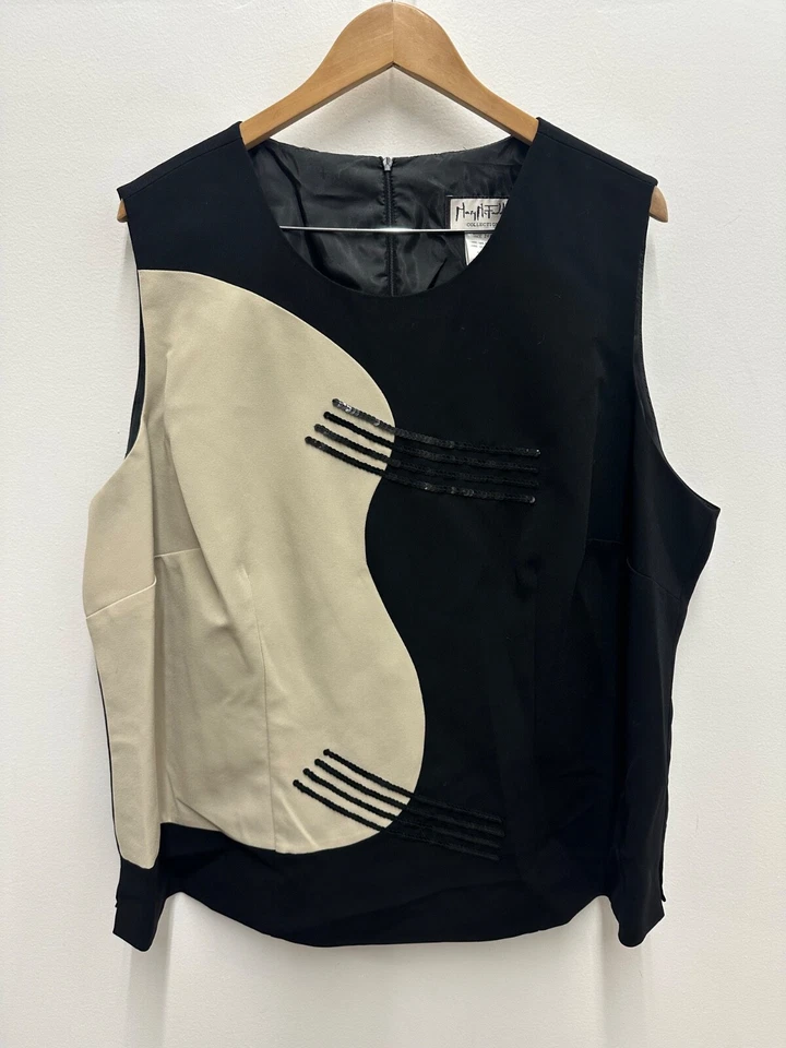 NUEVO CON ETIQUETAS Mary McFadden Conjunto de 3 Piezas Beige Negro Lentejuelas Pantalones Blusa Blazer Mujer 24W Foto 2 de 4