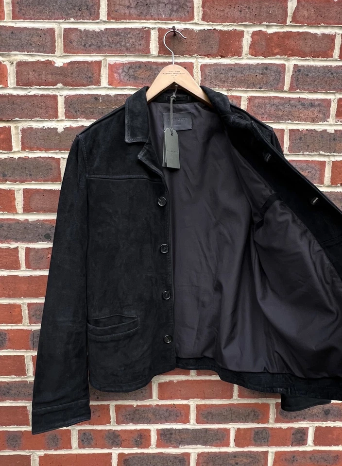 All Saints Mens CLIFTON Suede Jacket LARGE Black Leather Bomber Biker AllSaints - Image 3 of 4