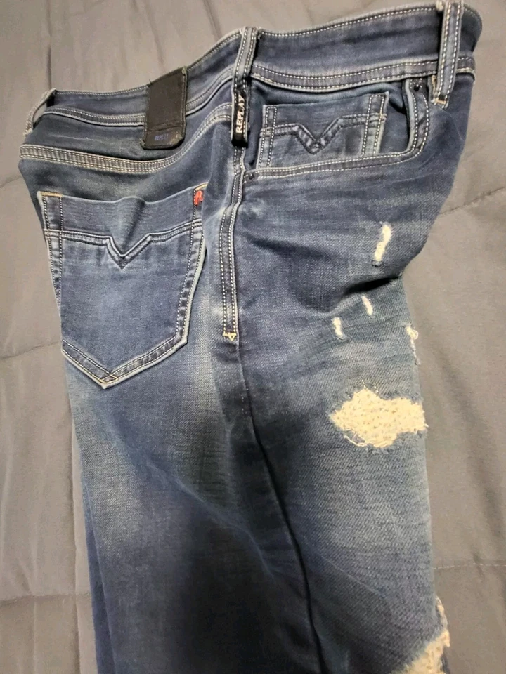 Pantalones de mezclilla Replay para hombre 36 azul calce cómodo recto desgastado capri Foto 2 de 4