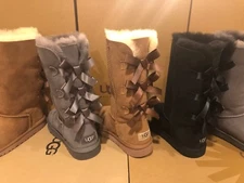 New UGG Bailey Bow Tall Sheepskin Suede Boot Triplet Triple 1007309K Girls Youth