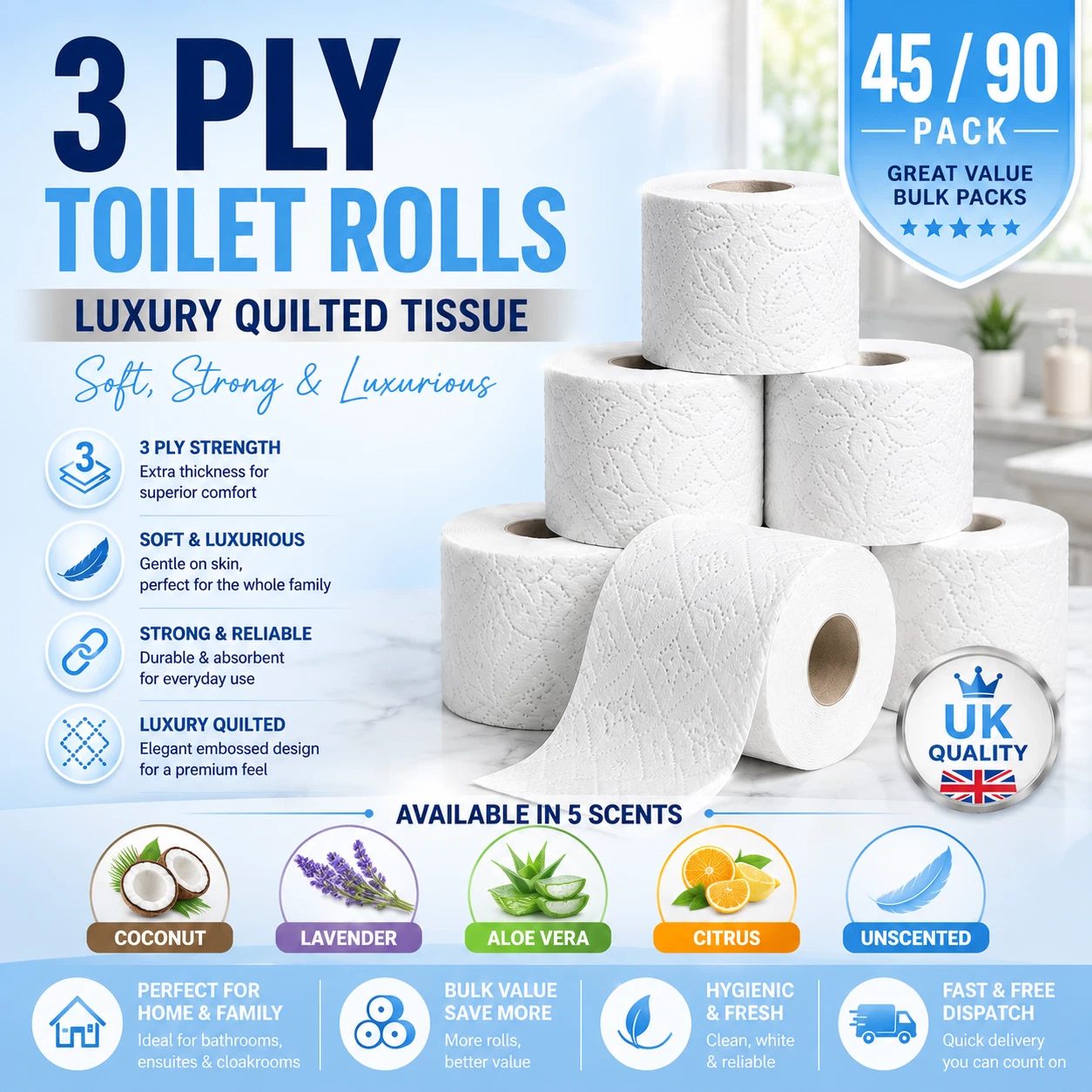 3 Ply Quilted Toilet Rolls