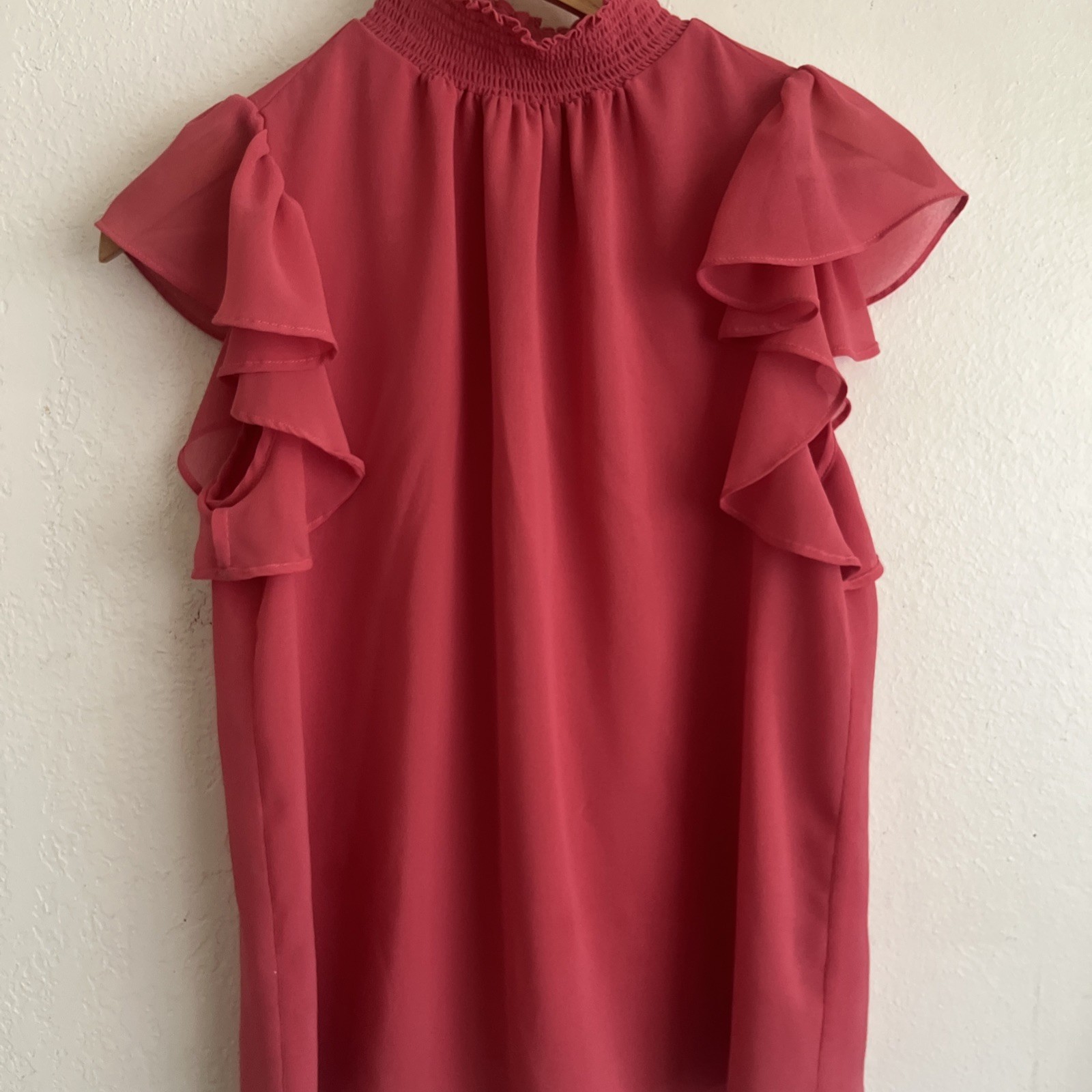 1.State Lace Flutter Sleeve Peach romantic Blouse Button Neck Size M Nice