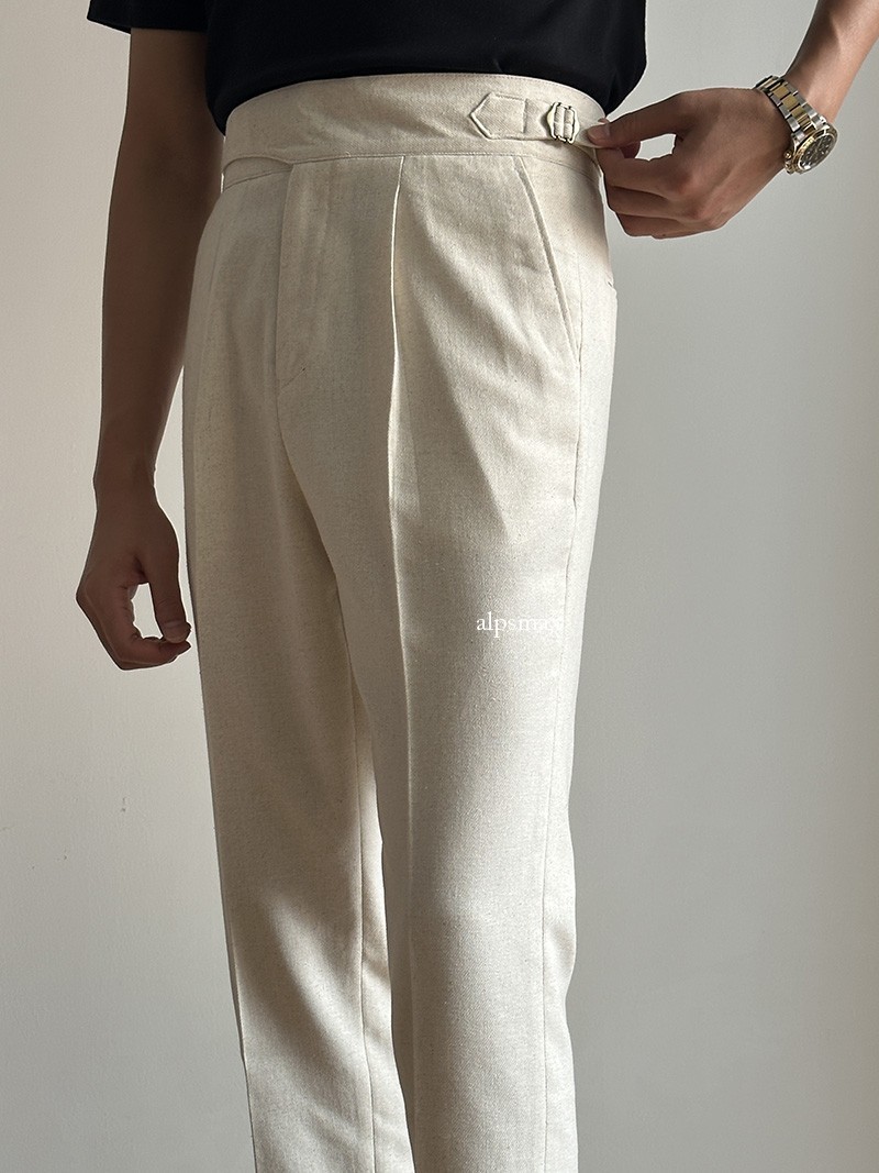 Men's Cotton Linen Pants Fashion Casual Pants British Retro Straight Leg Pants