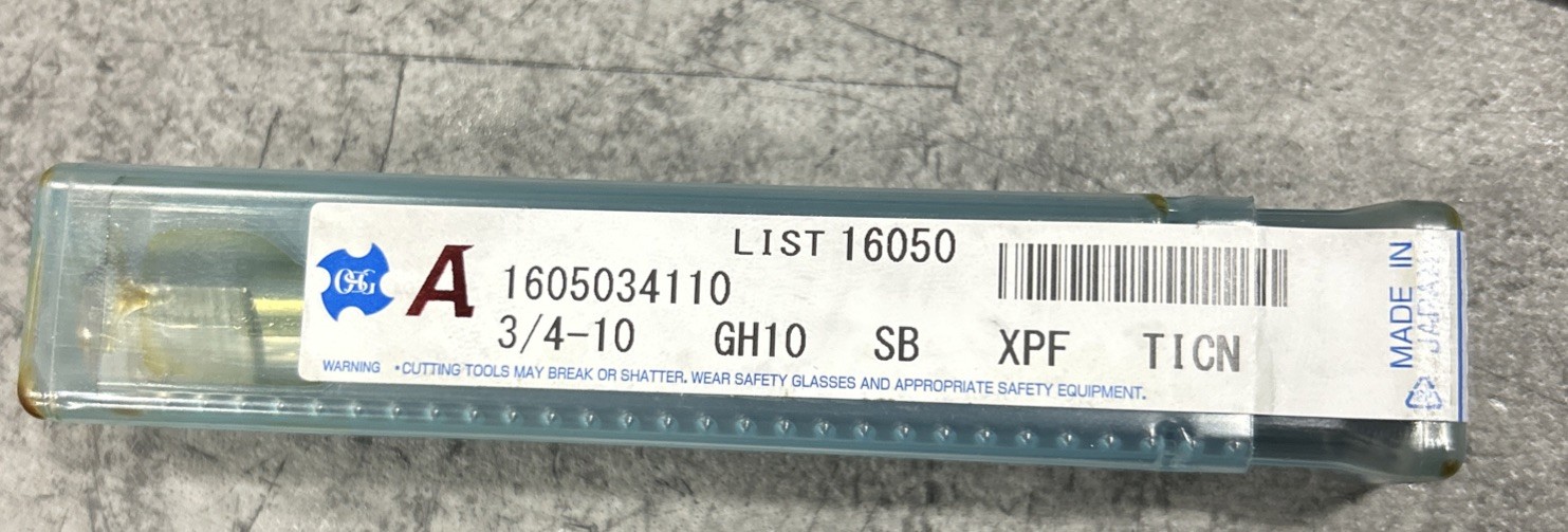 Coolant Fed OSG EXOPRO XPF 3/4-10 UNC Form Tap 1605034110 H10 TiCN Cobalt