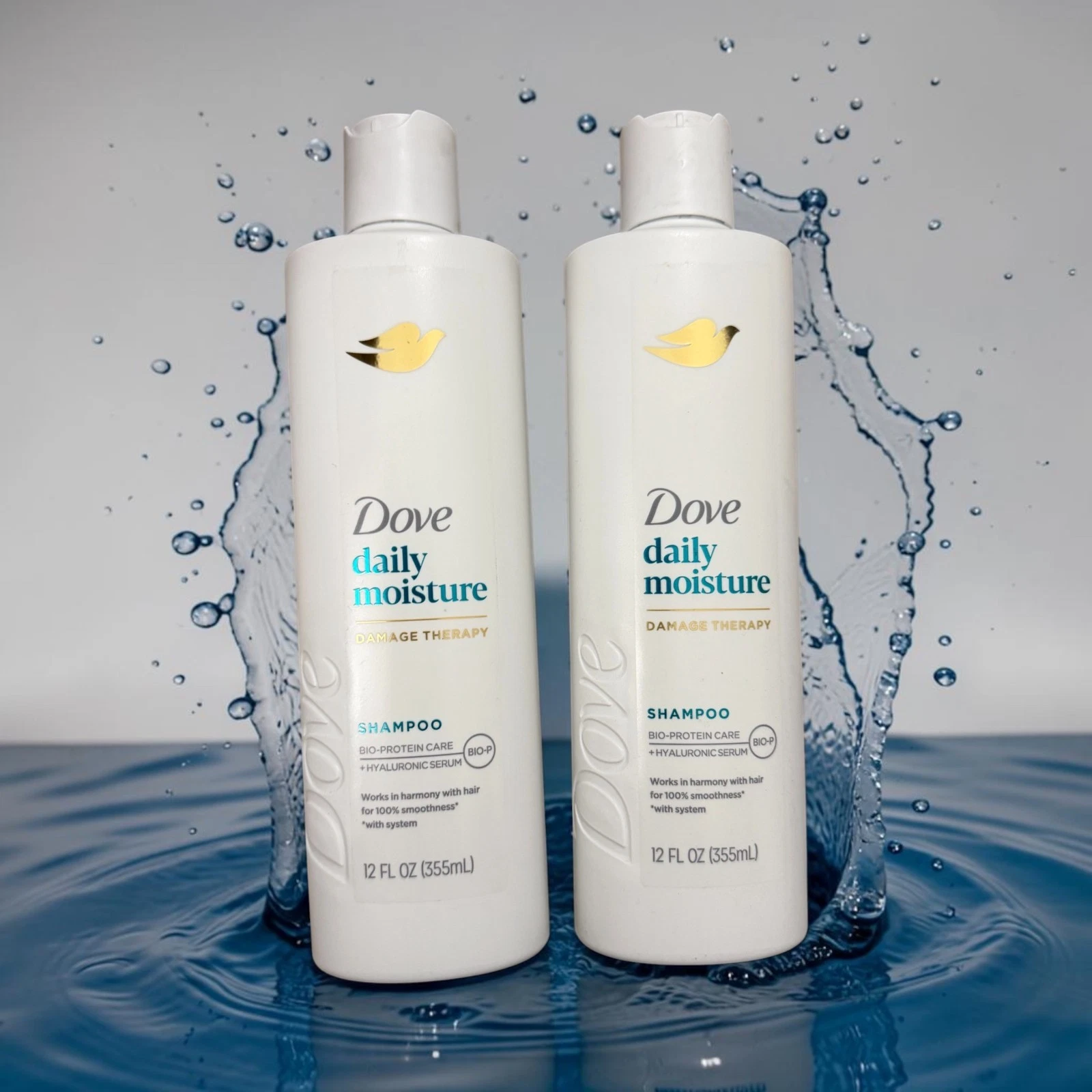 NEW~ Dove Daily Moisture Damage Therapy Shampoo LOT x2 Bio Protein Serum 12 oz