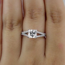 Brilliant 14K White Gold Princess Cut Diamond Engagement Ring 0.96 CT F/VS2