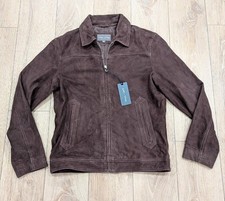 $598 Mens Slate & Stone Suede Racer Jacket Chocolate Brown Medium