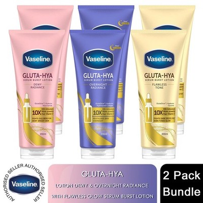Vaseline Gluta-Hya Serum Burst Body Lotion Bundle Dewy Overnight Glow 6x200ml