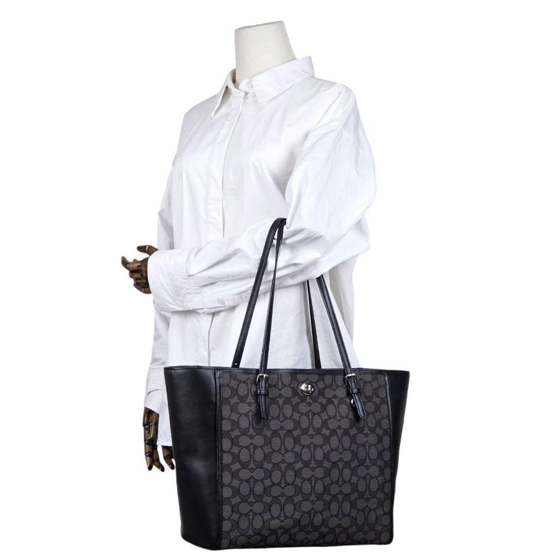 Coach Signature Turnlock Tote in Black Canvas & Leather - Authentic Excellent Condition  