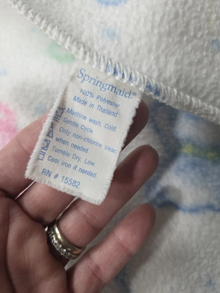 复古 Springmaid 抓绒婴儿毯 粉彩 泰迪熊 粉红色 绿色 蓝色 完好 — 第 4/4 张图片