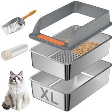 Extra Large Sifting Cat Litter Box with Lid for Pine Pellets  Odor Control