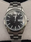 Seiko Watch Men 37mm Black Dial Stainless Steel Daydate Round 7N43-9070