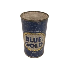Vintage North Bay Brewing Blue N Gold Flat Top Beer Can IRTP Bottom Opened