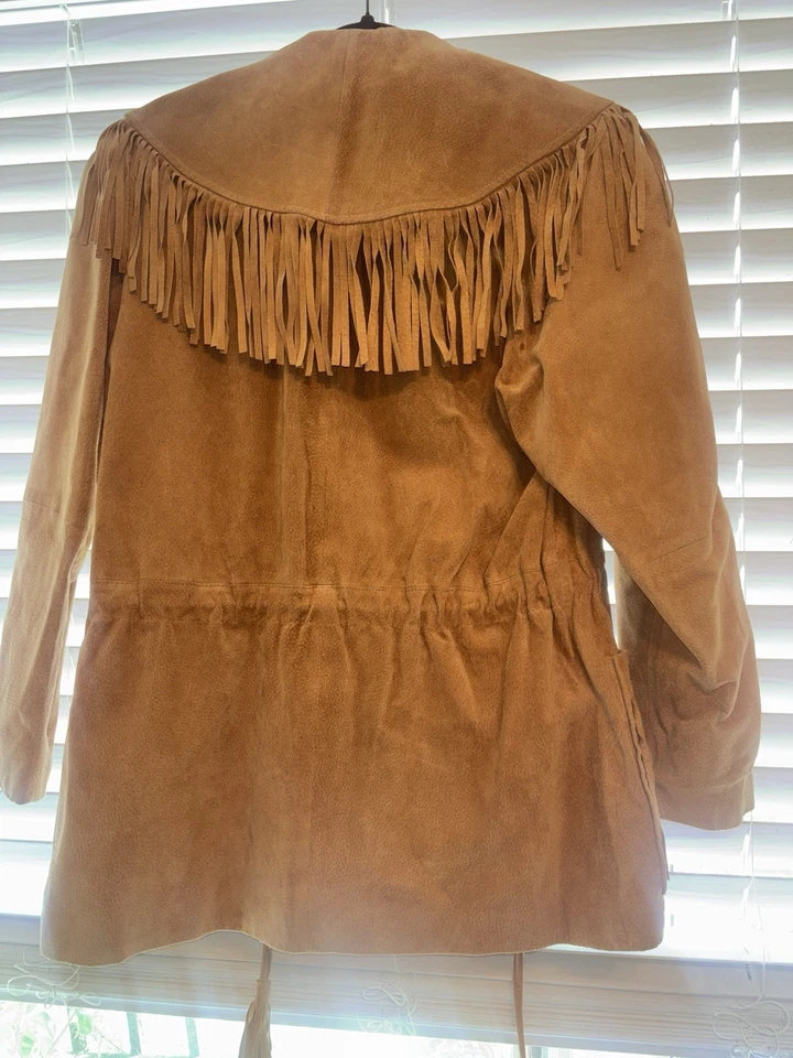 Scully Women’s Western Fringe Leather Jacket Size 8 Color, Beige Acetate Satin - Image 4 of 4