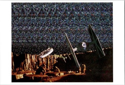 1994 Star Wars Magic Eye 3D Millennium Falcon TIE Fighter Illusion Postcard