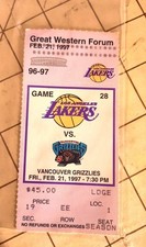 Vintage Ticket Stub Kobe Bryant Rookie Year 1996-97 Season Ticket Game 28 Great