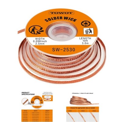 Versatile 10ft Solder Wick Braid Tool - Efficient Copper Desoldering 0.1in Width