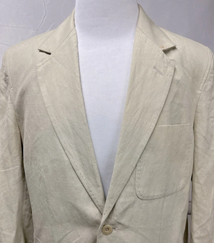 Nat Nast Men's M Linen Cotton Silk Beige 2-Button Blazer Jacket Sport Coat - Image 3 of 4