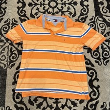 Vintage Tommy Hilfiger Polo Shirt Short Sleeves Orange  Blue Stripes Sz Large