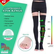 Thigh High Open Toe Graduated Compression Socks 20-30mmHg For Medical  Running