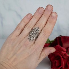 925 Sterling Silver Artisan Made Handcrafted Lace Filigree Art Long Ring