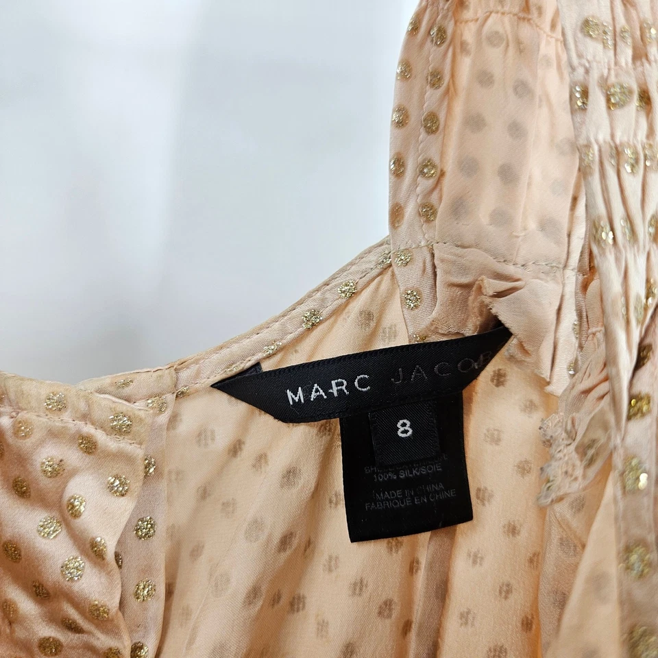 Camiseta sin mangas Marc Jacobs y2k oro rosa metalizado seda lunares sin mangas talla 8 Foto 3 de 4