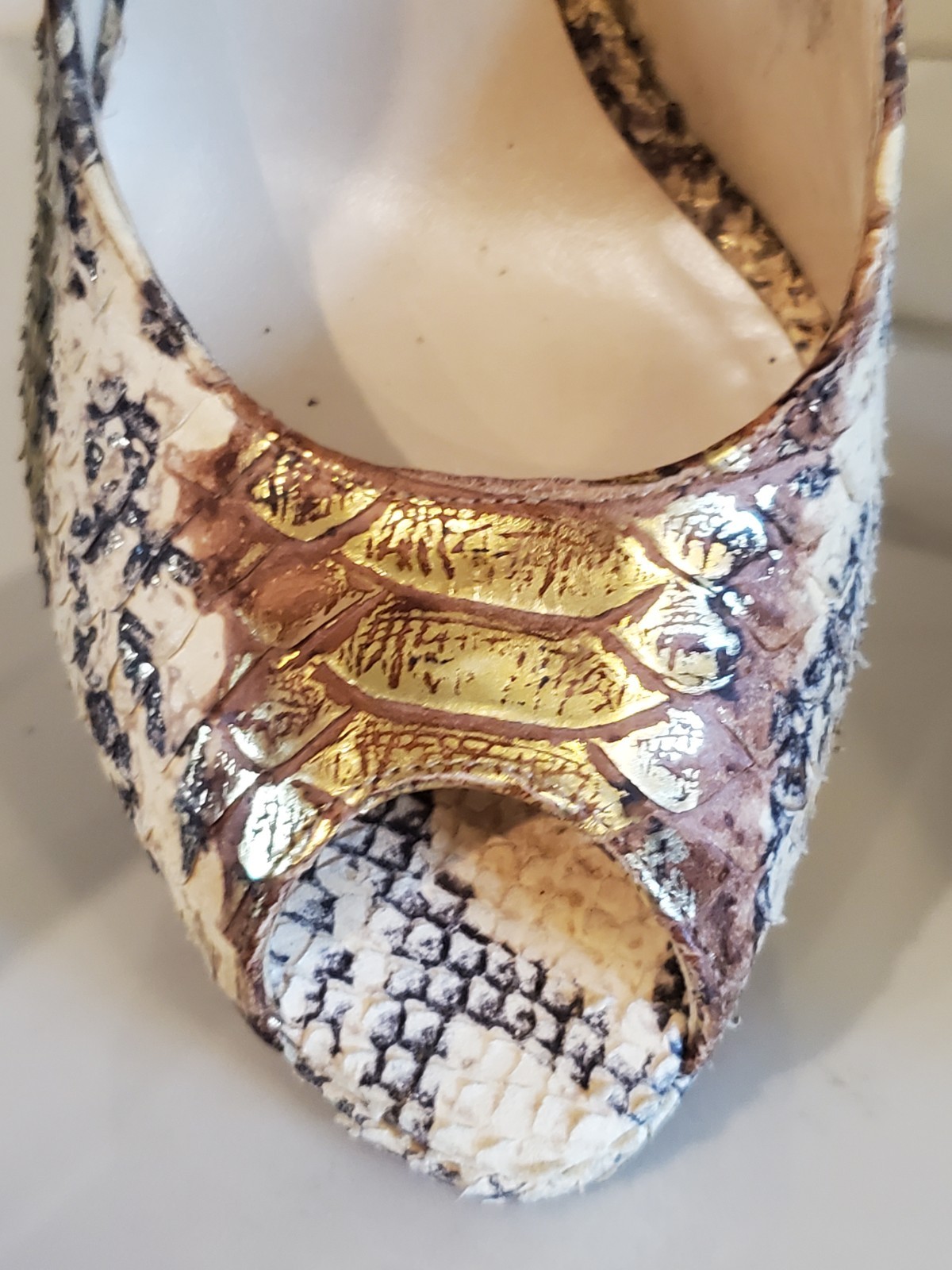 Dior Gold Beige Python Snakeskin Platform Peep To… - image 14