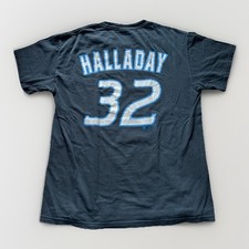 VTG Roy Halladay #32 Toronto Blue Jays T Shirt Men’s Medium Black Retro Y2K MLB 