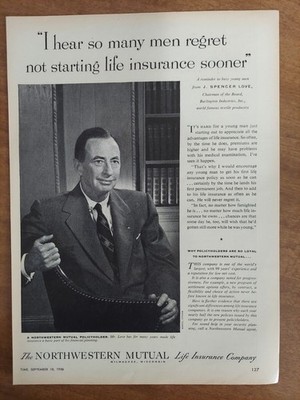 Northwestern Mutual Life Insurance Co Policyholder Mr Love 1956 Vintage Print Ad