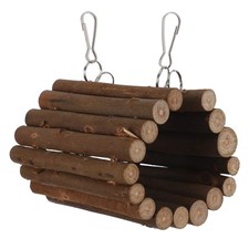 Bird Wooden Hammock Tunnel With Hook - Parrot Hanging Cage Natural Chew Toy -