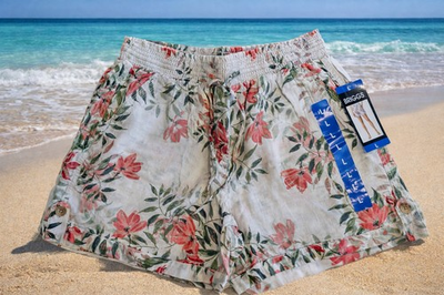 #ad BRIGGS pull on linen blend shorts Women#x27;s pink floral Size Large $14.50