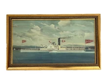 Vintage Framed Nautical Print – Steamboat Alida Hudson River – James Bard Art