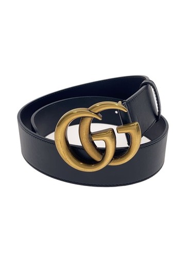 GUCCI Double G/Wide Belt/Belt/Leather/BLK/Plain/Men's/400593//