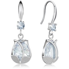Bohemian Dainty Sliver Crystal Tulip Lightweight Dangle Drop Earrings Sparkly Te