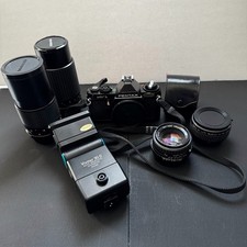 Vintage Pentax Camera Lot MV1 35mm 4 Lenses Bag Manuals Untested