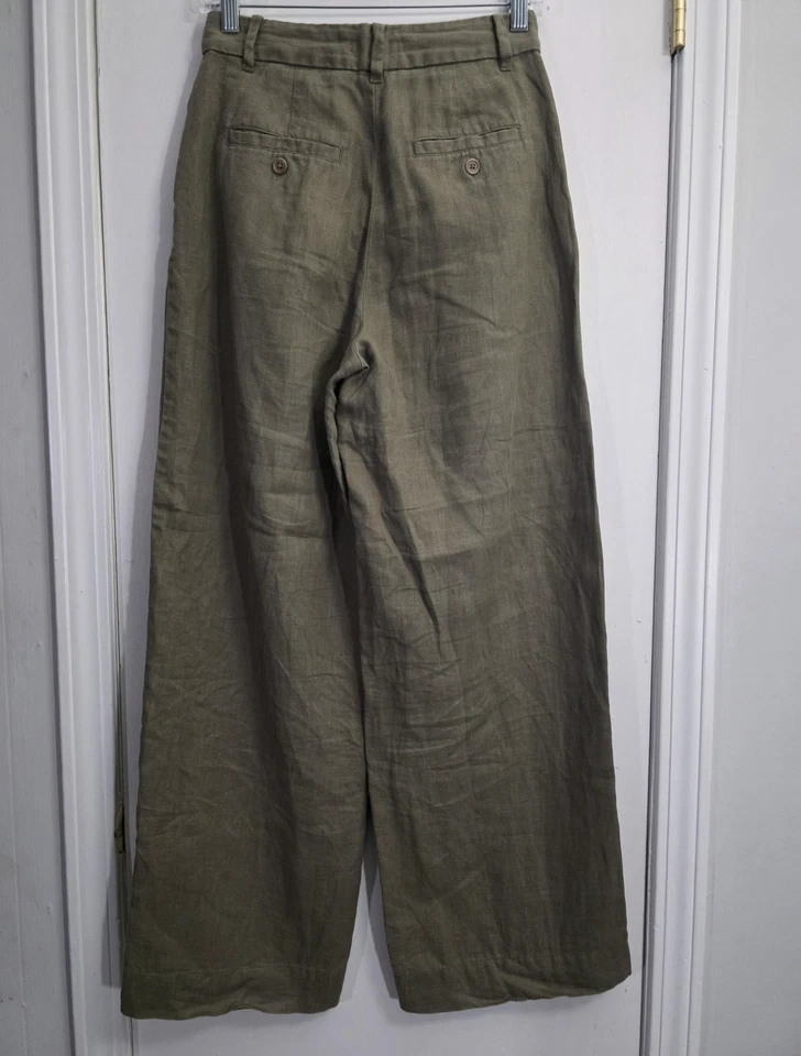 Calça Madewell Feminina 0 Verde The Harlow Perna Larga Linho Cintura Alta - Imagem 2 de 4