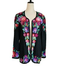 Niteline Della Roufogali Silk Embellished Jacket Women L Sequin Evening Gala