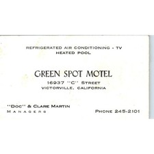 Green Spot Motel Doc & Clare Martin Victorville CA Vintage Business Card SD8-B22