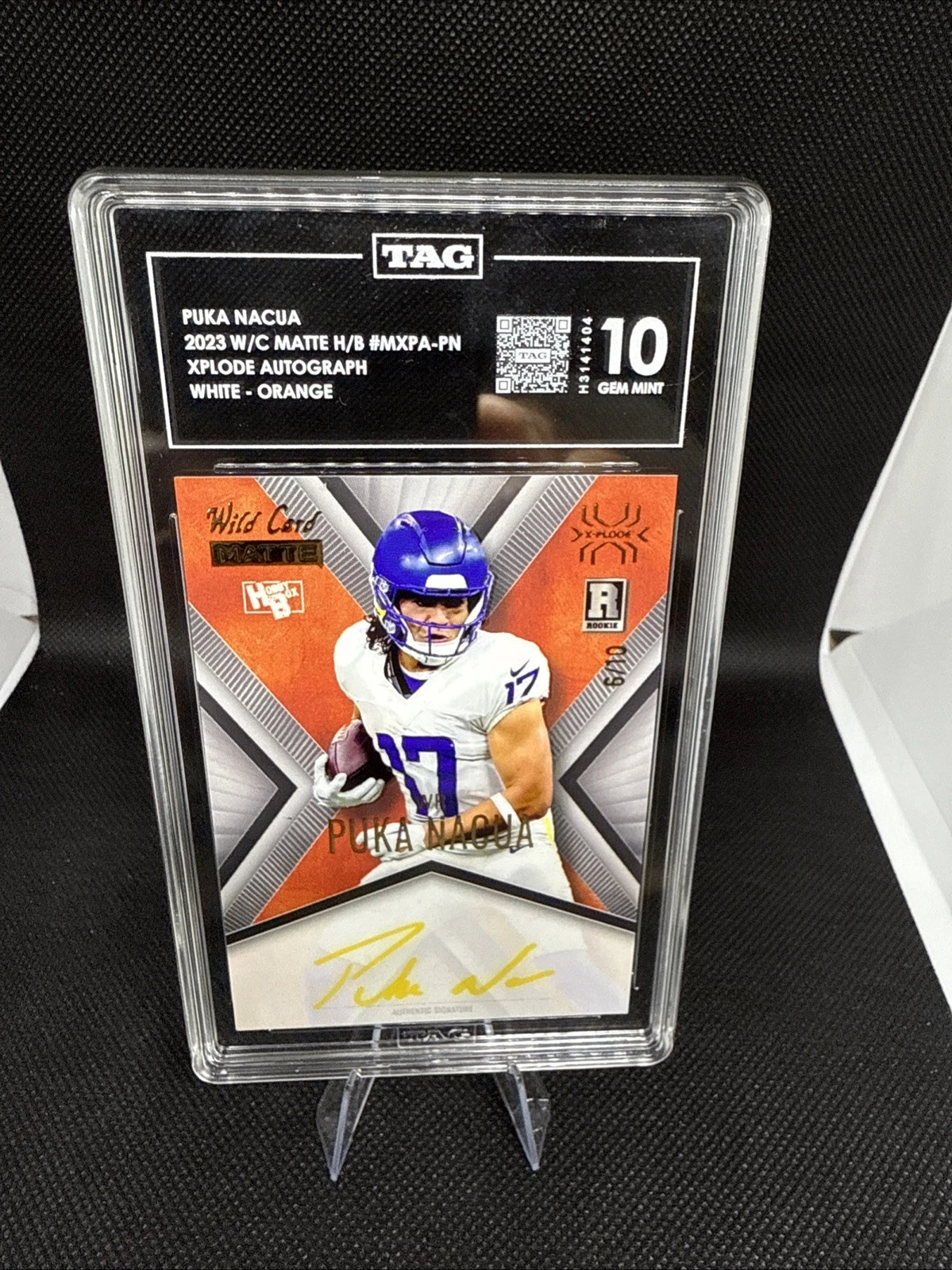 Puka Nacua Wild Card Matte Whatnot/Hobby Box Exclusive Puka Nacua White X-Plode Autographs #MXPAPN Orange