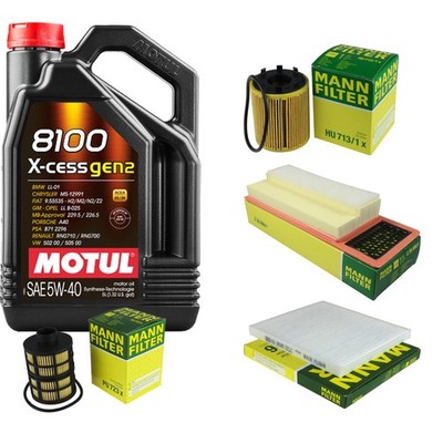 MANN Inspektionspaket 5L MOTUL 8100 X-CESS 5W-40 für Fiat Panda 1.3 D Multijet