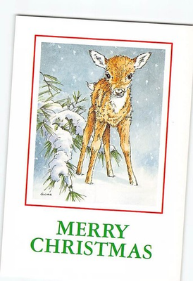 #ad Postcard Merry Christmas with White tailed Deer Painting By Barbara Goss $4.99