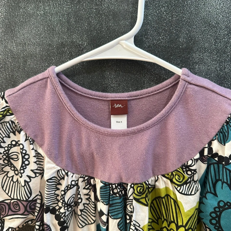 Tea Collection Dress Wide Collar Puffy Sleeve Purple Paisley 100% Cotton Size 5 - Image 4 of 4